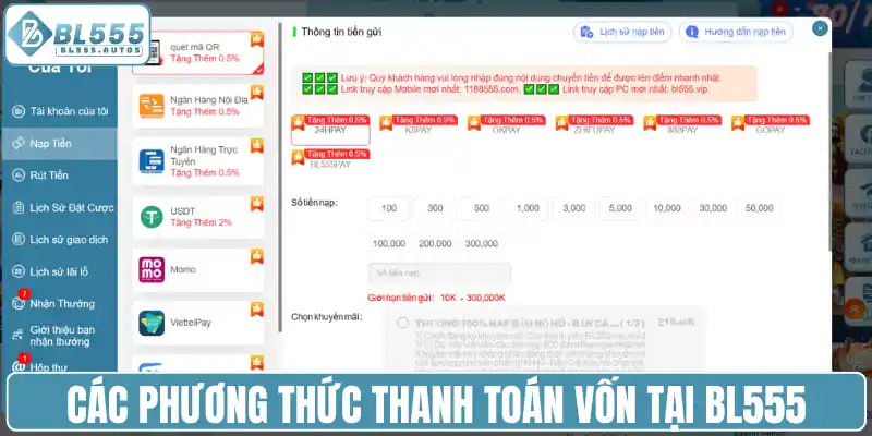 Các phương thức thanh toán vốn tại BL555